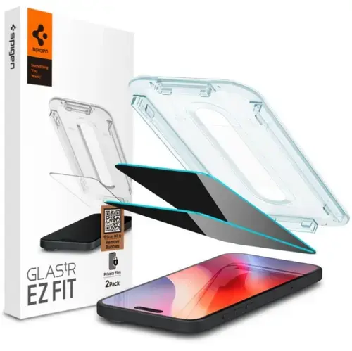 Folie de protectie Ecran Privacy Spigen EZ FIT pentru Apple iPhone 16 Pro, Sticla Securizata, Full Glue, 2.5D