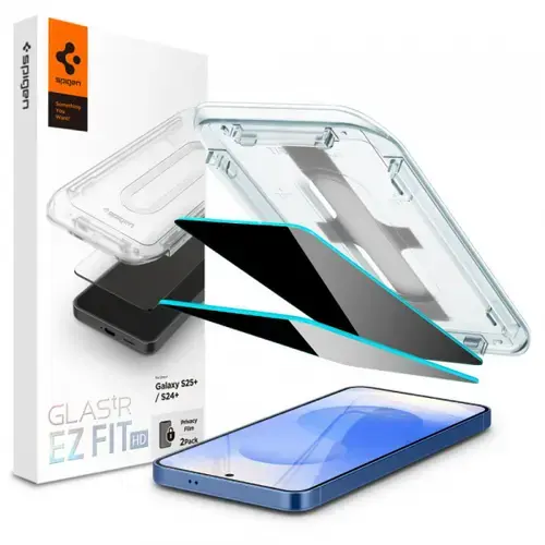 Folie de protectie Ecran Privacy Spigen EZ FIT pentru Samsung Galaxy S25+ S936 / Galaxy S24+ S926, Sticla Securizata, Full Glue, Set 2 bucati