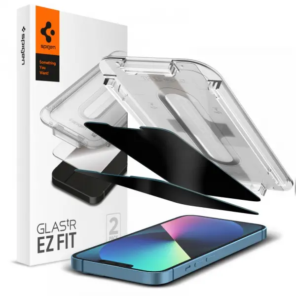 Folie de protectie Ecran Privacy Spigen GlastR EZ FIT pentru Apple iPhone 17e / 16e / 14 / 13 Pro, Sticla Securizata, Full Glue, Set 2 bucati AGL03388
