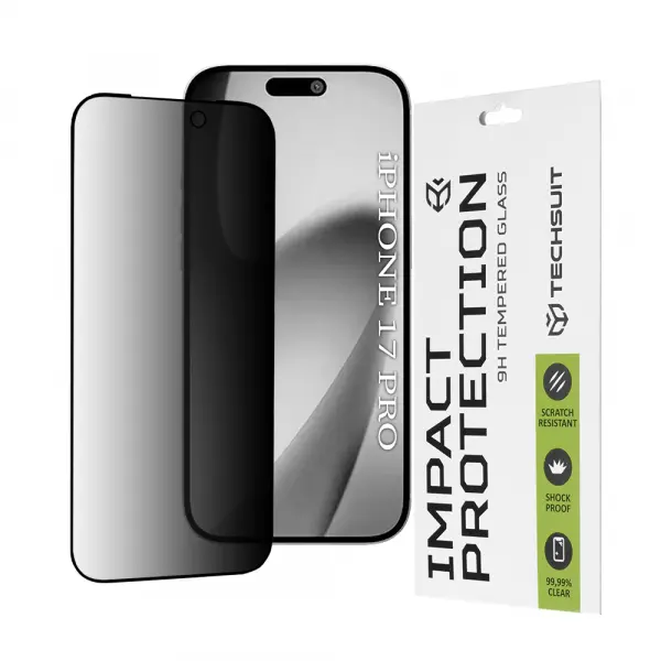 Folie de protectie Ecran Privacy Techsuit pentru Apple iPhone 17 Pro, Sticla Securizata, Full Glue, 111D
