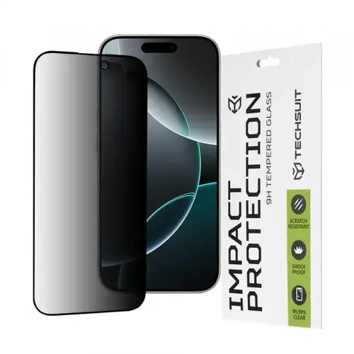 Folie de protectie Ecran Privacy Techsuit pentru Apple iPhone 16 Pro, Sticla Securizata, Full Glue, 111D
