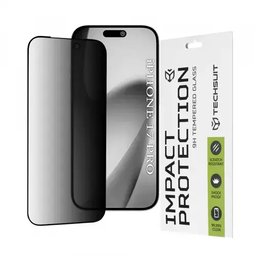 Folie de protectie Ecran Privacy Techsuit pentru Apple iPhone 17 Pro, Sticla Securizata, Full Glue, 111D