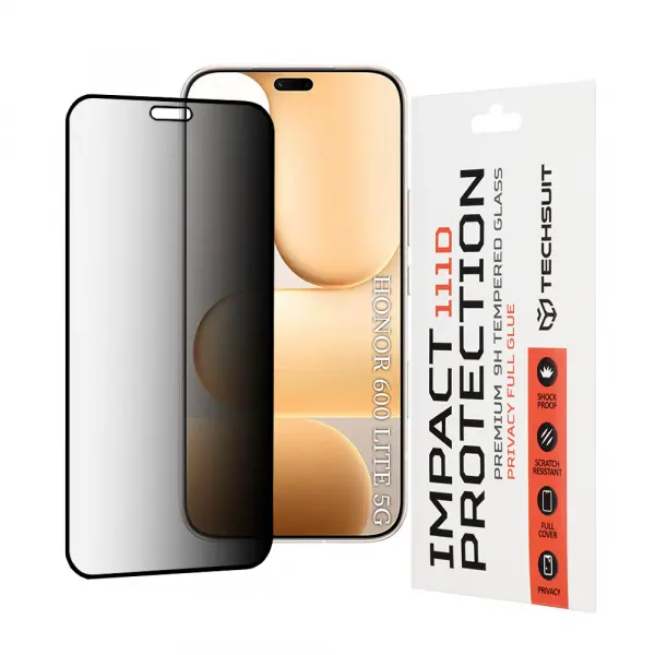 Folie de protectie Ecran Privacy Techsuit pentru Honor 600 Lite, Sticla Securizata, Full Glue, 111D