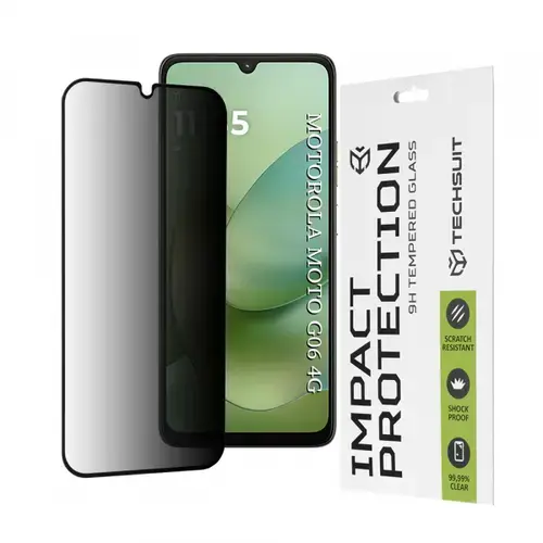 Folie de protectie Ecran Privacy Techsuit pentru Motorola Moto G06 Power / G06, Sticla Securizata, Full Glue, 111D