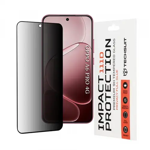Folie de protectie Ecran Privacy Techsuit pentru Oppo A6 Pro 5G / A6 Pro 4G, Sticla Securizata, Full Glue, 111D