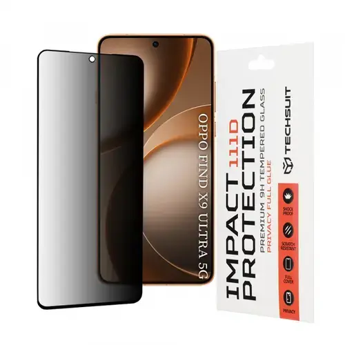 Folie de protectie Ecran Privacy Techsuit pentru Oppo Find X9 Ultra, Sticla Securizata, Full Glue, 111D