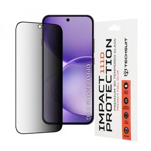 Folie de protectie Ecran Privacy Techsuit pentru Oppo Reno16 F / Reno16 FS, Sticla Securizata, Full Glue, 111D