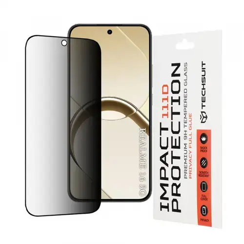 Folie de protectie Ecran Privacy Techsuit pentru Realme 16, Sticla Securizata, Full Glue, 111D