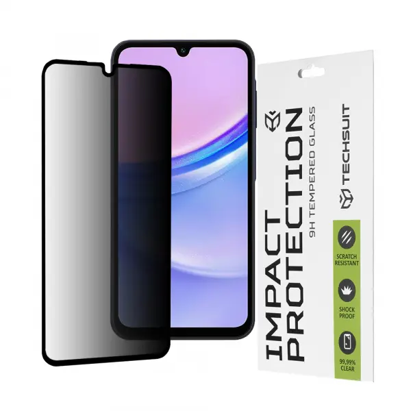 Folie de protectie Ecran Privacy Techsuit pentru Samsung Galaxy M15 / A15 5G A156 / A15 A155, Sticla Securizata, Full Glue, 111D