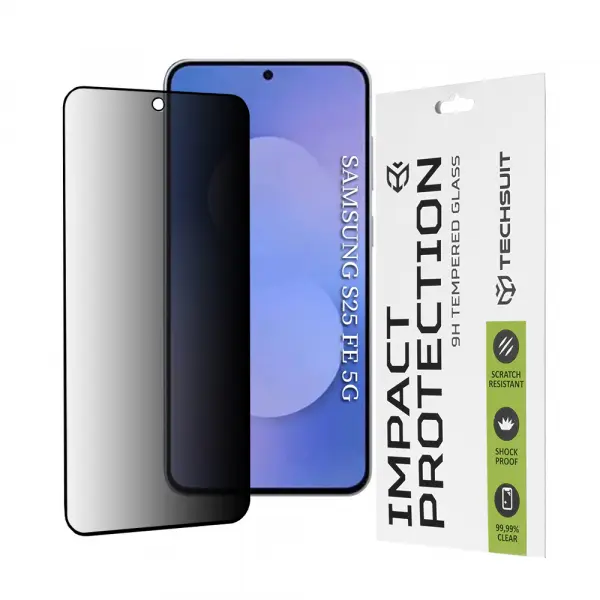 Folie de protectie Ecran Privacy Techsuit pentru Samsung Galaxy S25 FE, Sticla Securizata, Full Glue, 111D
