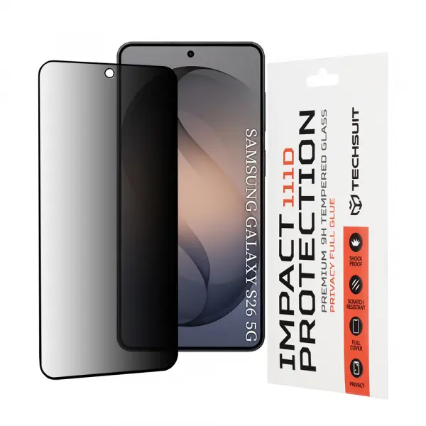 Folie de protectie Ecran Privacy Techsuit pentru Samsung Galaxy S26 S942, Sticla Securizata, Full Glue, 111D