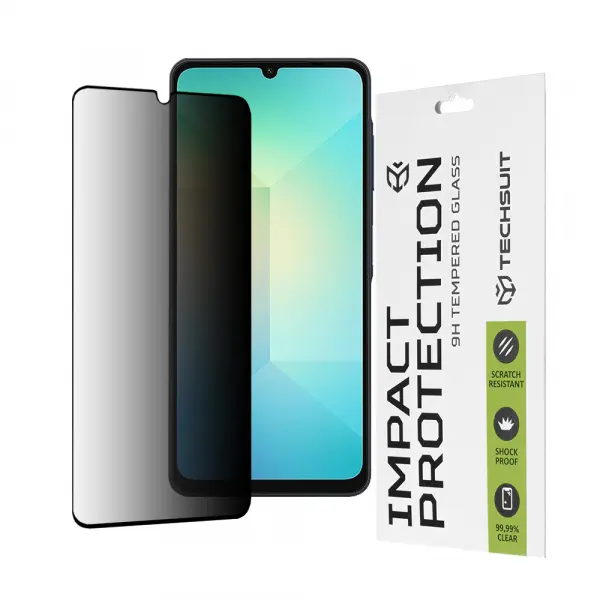Folie de protectie Ecran Privacy Techsuit pentru Samsung Galaxy A06 A065, Sticla Securizata, Full Glue, 111D