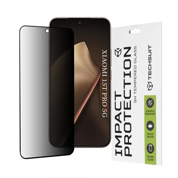 Folie de protectie Ecran Privacy Techsuit pentru Xiaomi 15T Pro, Sticla Securizata, Full Glue, 111D