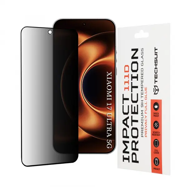 Folie de protectie Ecran Privacy Techsuit pentru Xiaomi 17 Ultra, Sticla Securizata, Full Glue, 111D