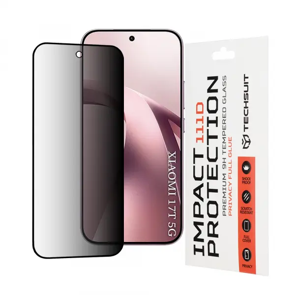 Folie de protectie Ecran Privacy Techsuit pentru Xiaomi 17T, Sticla Securizata, Full Glue, 111D