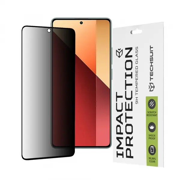 Folie de protectie Ecran Privacy Techsuit pentru Xiaomi Redmi Note 13 Pro 4G / Poco M6 Pro 4G, Sticla Securizata, Full Glue, 111D