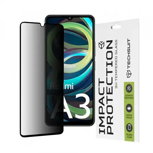 Folie de protectie Ecran Privacy Techsuit pentru Xiaomi Redmi A3x / A3, Sticla Securizata, Full Glue, 111D