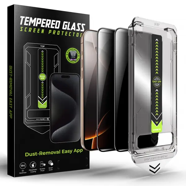 Folie de protectie Ecran Privacy Techsuit TitanGlass pentru Apple iPhone 17 Pro Max, Sticla Securizata, Full Glue, Set 2 bucati