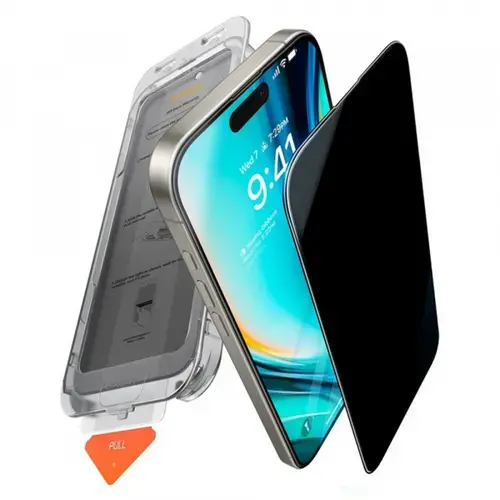 Folie de protectie Ecran Privacy Torras GlassGo Install Master pentru Apple iPhone 17, Sticla Securizata, Full Glue