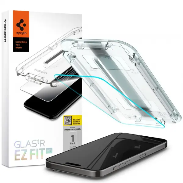 Folie de protectie Ecran Spigen GlastR EZ FIT HD pentru Apple iPhone 15 Pro, Sticla Securizata, Full Glue, 2.5D AGL06898