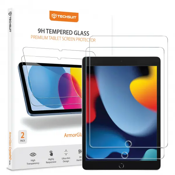 Folie de protectie Ecran Techsuit ArmorGlass CrystalHD pentru Apple iPad 10.2 (2021) / 10.2 (2020), Sticla Securizata, Full Glue, Set 2 bucati