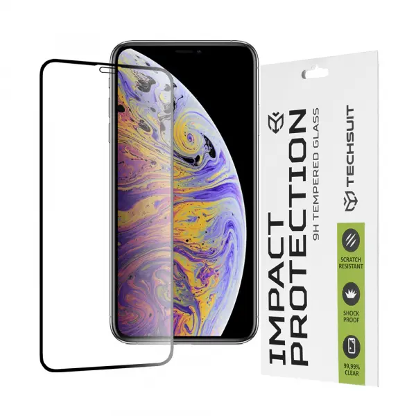 Folie de protectie Ecran Techsuit pentru Apple iPhone 11 Pro Max / XS Max, Sticla Securizata, Full Glue, 111D, Neagra