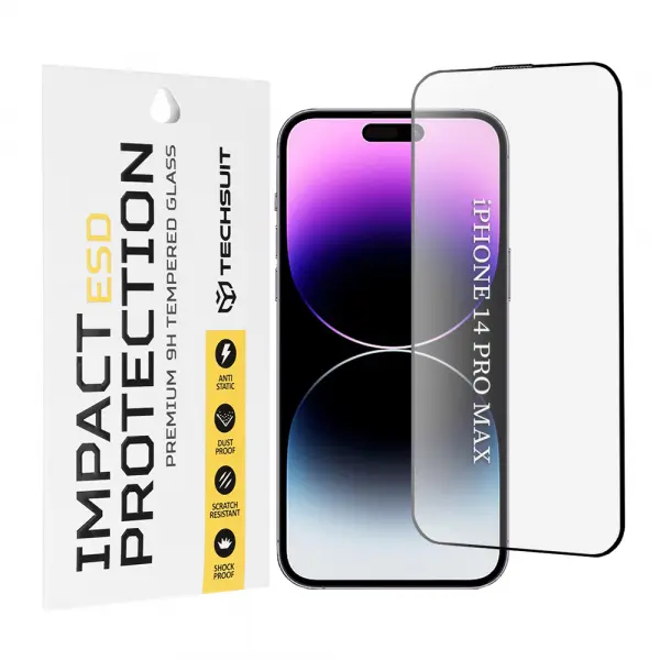 Folie de protectie Ecran Techsuit pentru Apple iPhone 14 Pro Max, Sticla Securizata, Full Glue, Neagra