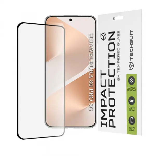 Folie de protectie Ecran Techsuit pentru Huawei Pura 80 Pro, Sticla Securizata, Full Glue, 111D, Neagra
