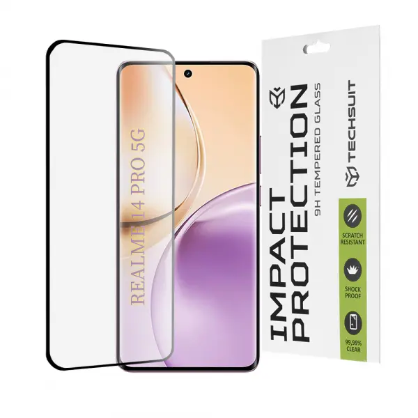 Folie de protectie Ecran Techsuit pentru Realme 14 Pro, Sticla Securizata, Full Glue, 111D, Neagra
