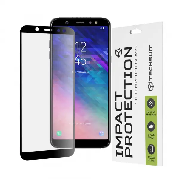Folie de protectie Ecran Techsuit pentru Samsung Galaxy A6 (2018) A600, Sticla Securizata, Full Glue, 111D, Neagra