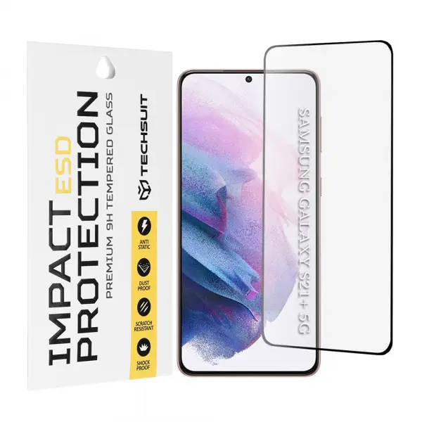 Folie de protectie Ecran Techsuit pentru Samsung Galaxy S21+ 5G G996, Sticla Securizata, Full Glue, Neagra