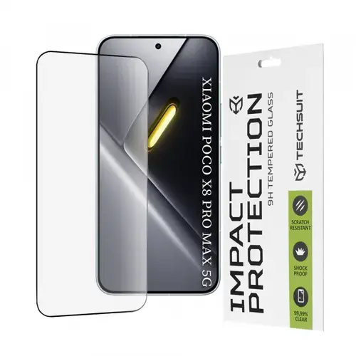 Folie de protectie Ecran Techsuit pentru Xiaomi Poco X8 Pro Max, Sticla Securizata, Full Glue, 111D, Neagra
