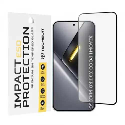 Folie de protectie Ecran Techsuit pentru Xiaomi Poco X8 Pro Max, Sticla Securizata, Full Glue, Neagra