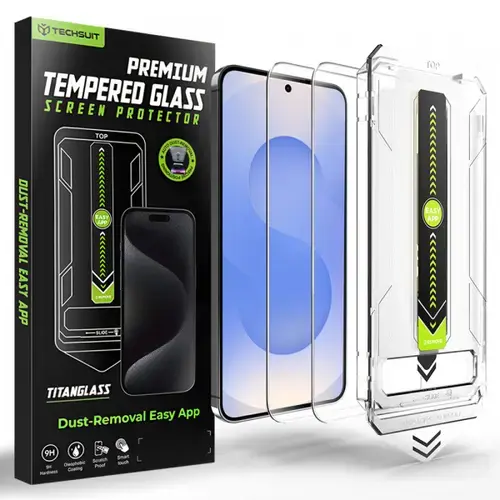 Folie de protectie Ecran Techsuit TitanGlass CrystalHD pentru Samsung Galaxy S26, Sticla Securizata, Full Glue, Set 2 bucati