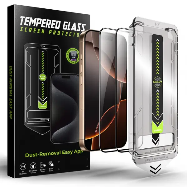 Folie de protectie Ecran Techsuit TitanGlass pentru Apple iPhone 17 Pro Max, Sticla Securizata, Full Glue, Set 2 bucati, Neagra