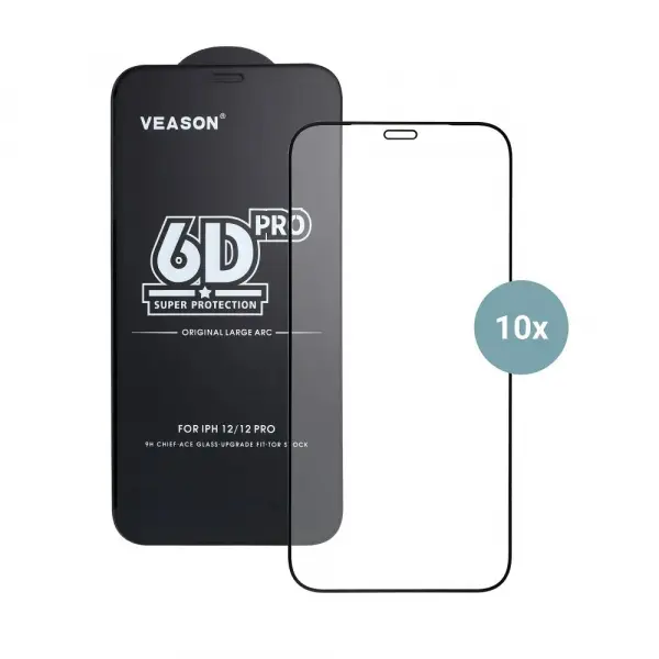 Folie de protectie Ecran Veason PRO pentru Apple iPhone 17 Pro Max, Sticla Securizata, Full Glue, Set 10 bucati, 6D, Neagra