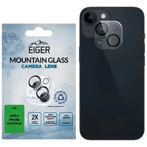 Folie de protectie Eiger 3D Mountain Glass Clear Sticla pentru Camera iPhone 15 / 15 Plus (Transparent)
