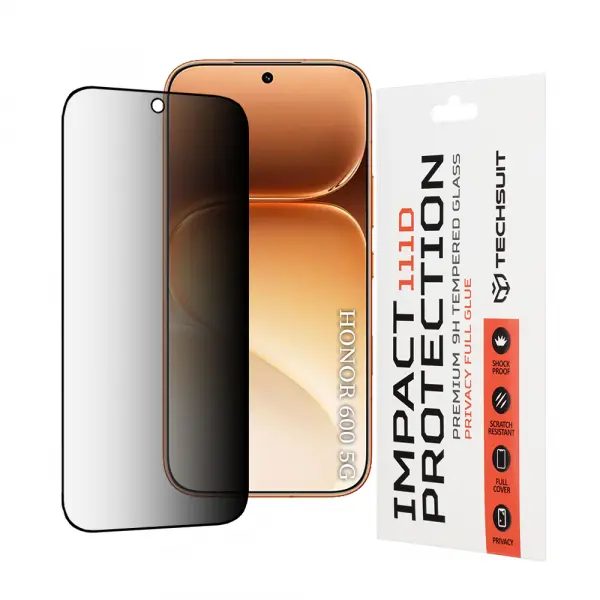 Folie de protectie Privacy Techsuit pentru Honor 600 Pro / 600, Sticla Securizata, Full Glue, 111D