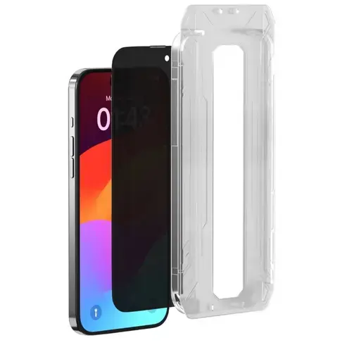 Folie Devia Sticla Van Series Full Privacy compatibila cu iPhone 15 Plus, cu kit montare Negru