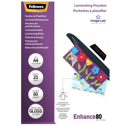 Folie laminare Fellowes 5396205, A4, 80 microni, 25 buc