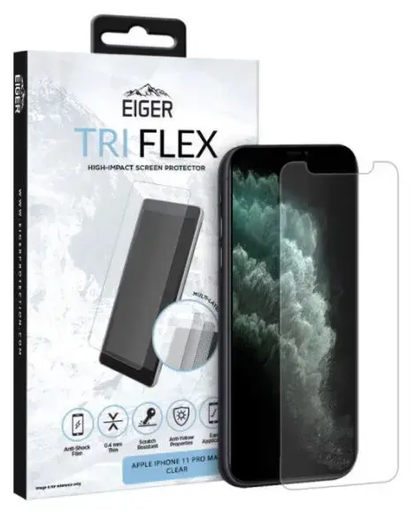 Folie Protectie Eiger Tri Flex EGSP00530 pentru Apple iPhone 11 Pro Max, iPhone Xs Max (Transparent)