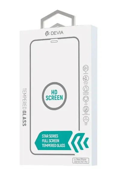 Folie Protectie Sticla Devia DEVFOLIXIIIPMBK pentru iPhone 13 Pro Max, Temperata, Anti-Shock, 9H, 0.26mm (Negru/Transparent)