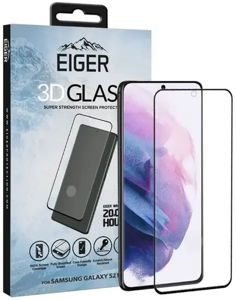 Folie Protectie Sticla Temperata Eiger 3D Case Friendly EGSP00698 pentru Samsung Galaxy S21 Plus (Transparent/Negru)