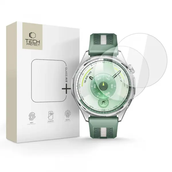 Folie Protectie Tech-Protect Fit+ pentru Huawei Watch GT 6 46mm, Set 2 bucati, Sticla Securizata