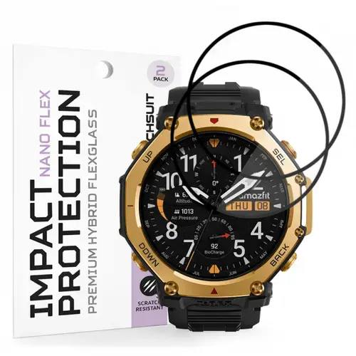 Folie Protectie Techsuit Nano Flex pentru Amazfit T-Rex 3 Pro 48mm, Set 2 bucati, Plastic, Neagra