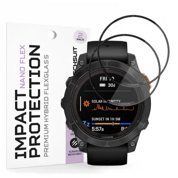 Folie Protectie Techsuit Nano Flex pentru Garmin Fenix 7 Pro Solar, Set 2 bucati, Plastic, Neagra