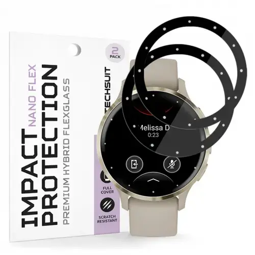 Folie Protectie Techsuit Nano Flex pentru Garmin Venu 3S, Set 2 bucati, Plastic, Neagra