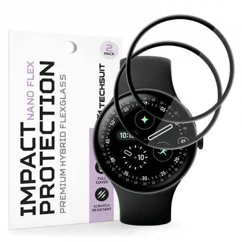 Folie Protectie Techsuit Nano Flex pentru Google Pixel Watch 4 45mm, Set 2 bucati, Plastic, Neagra