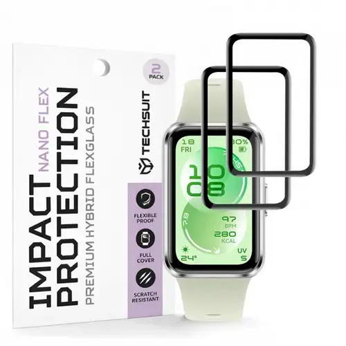 Folie Protectie Techsuit Nano Flex pentru Huawei Band 11, Set 2 bucati, Plastic, Neagra