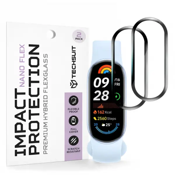 Folie Protectie Techsuit Nano Flex pentru Xiaomi Smart Band 9, Set 2 bucati, Plastic, Neagra